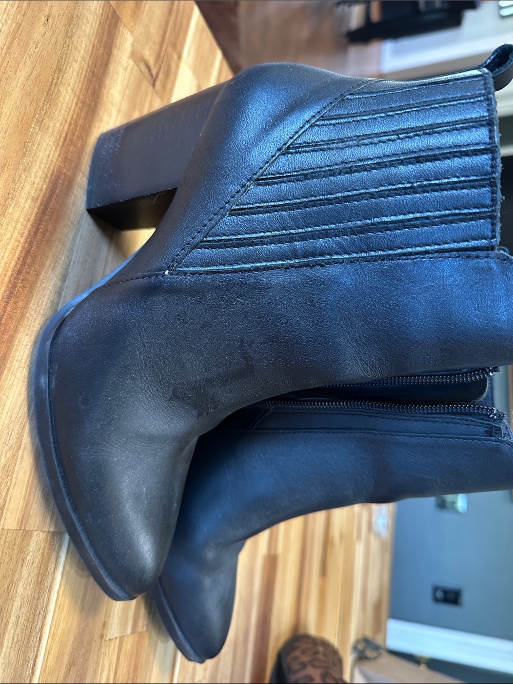 Women's Black Faux Leather Block Heel Ankle Booties